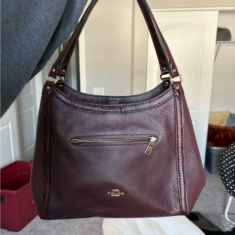 Coach Brown Leather Shoulder Bag with Curved Handle
